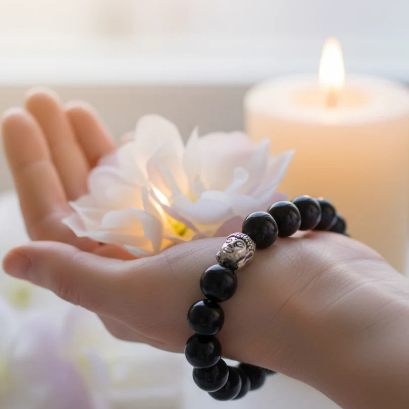 Black Tourmaline Bracelet To Shield Against Negative Vibes-(10mm)