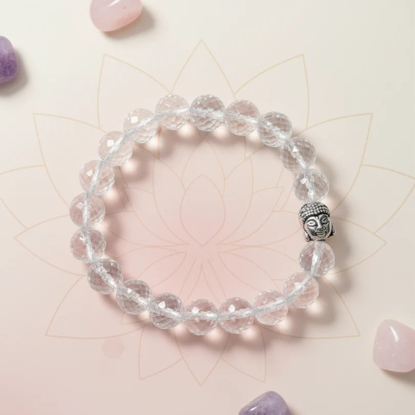 Clear Quartz AAA Quality Diamond Cut Bracelet To Dispelling Negative Energy-(10mm)