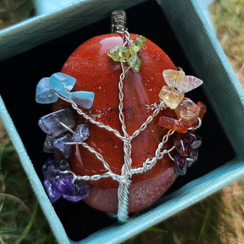 7 Chakra Tree of Life Pendant with Red Jasper